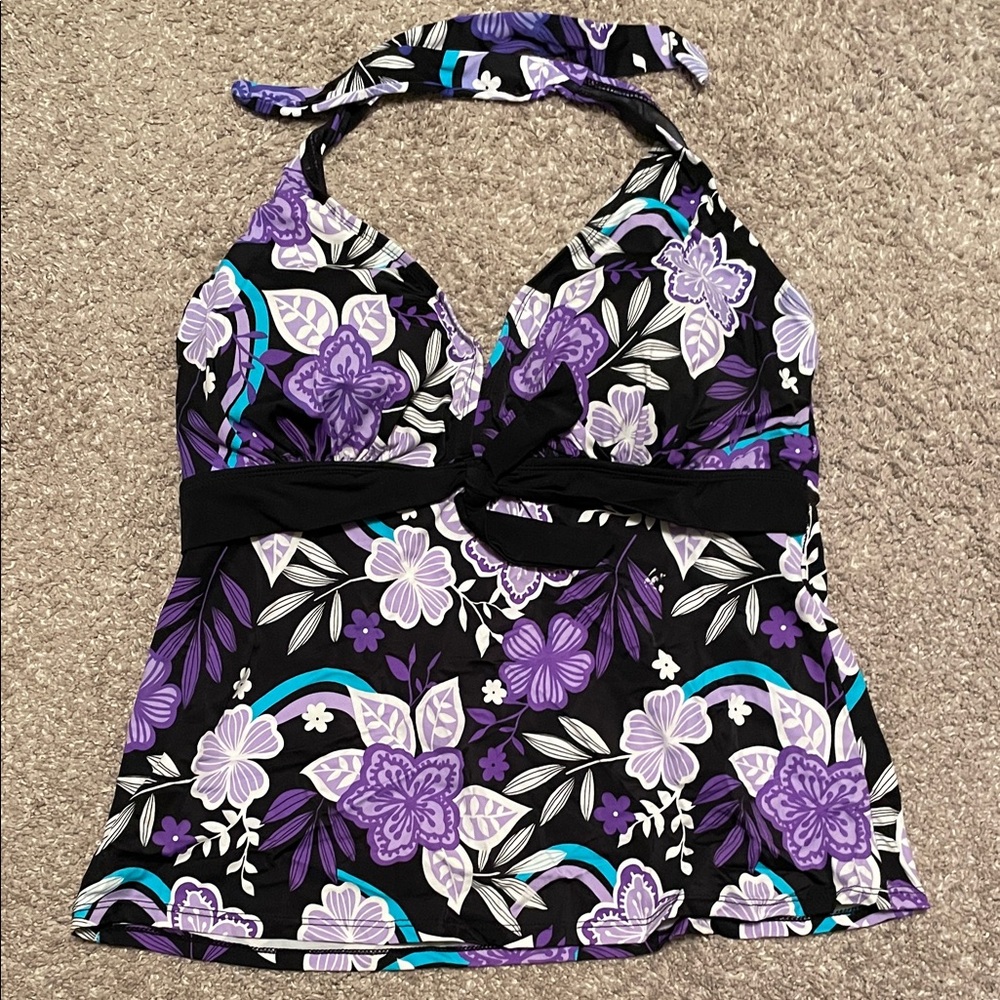 Swimsuits For All Black and Purple Floral Swimsuit Top, 16